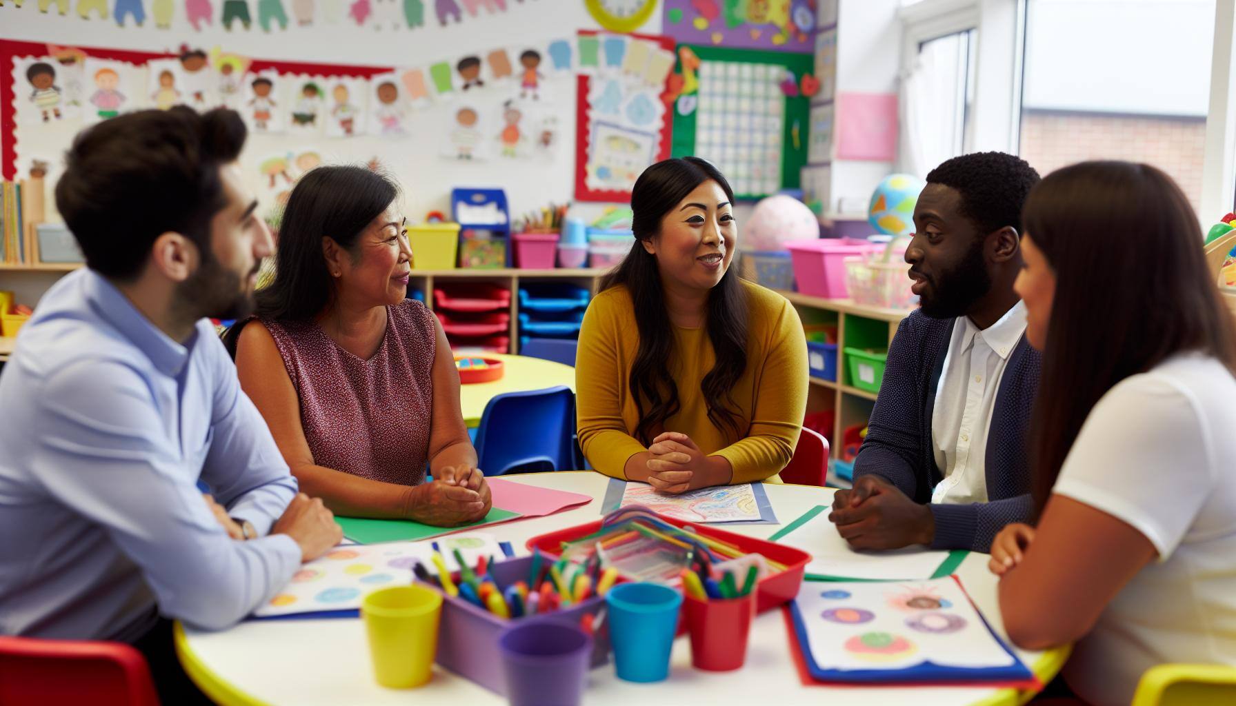 several preschool teachers sitting together to discuss