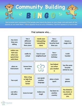 Community building BINGO sheet